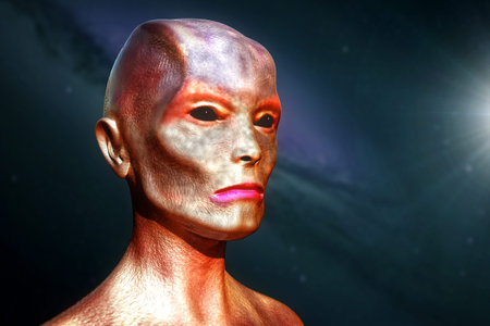 Realistic Alien. 3D digital illustration.