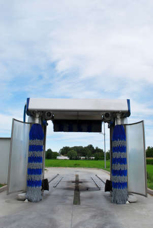 View of an empty car wash in a cloudy dayの写真素材