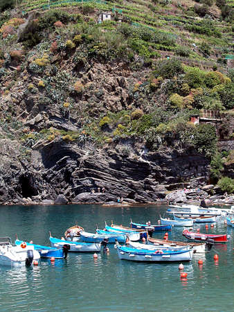 Boats in Vernazza village, Cinque Terre, Italyの写真素材