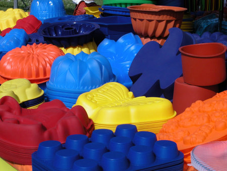 Coloured and differently shaped silicone baking pansの写真素材