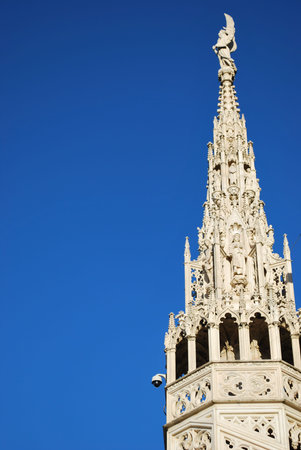 The Duomo, gothic cathedral of Milan, roof pinnacle detail, Lombardy, Italyの写真素材