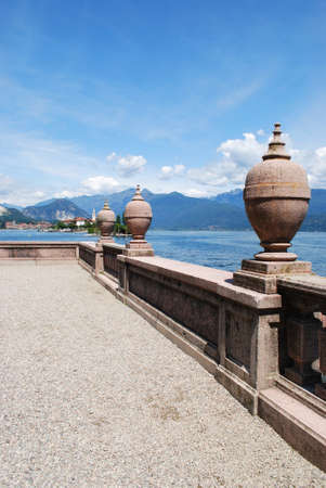Ornamental balustrade on Borromean Island Isola Bella, Lake Maggiore, Stresa, Piedmont, Italyの写真素材