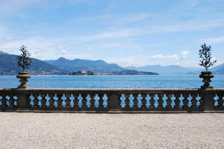 Ornamental balustrade on Borromean Island Isola Bella, Lake Maggiore, Stresa, Piedmont, Italyの写真素材