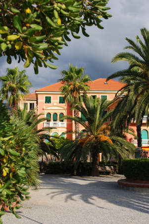 Colorful villa and park, Spotorno, Liguria, Italyのeditorial素材