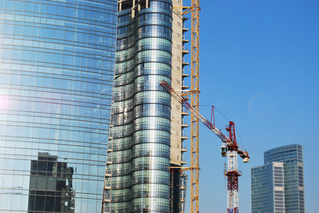 Modern skyscrapers construction site, Milan, Lombardy, Italy