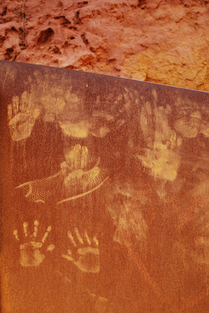 Ocher handprints background, Roussillon village, Provence, France 