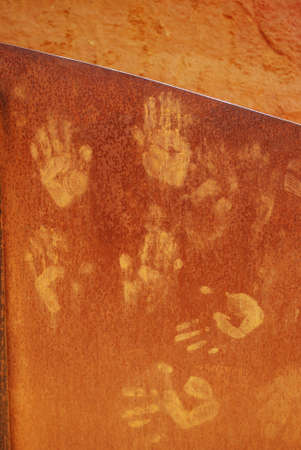 Ocher handprints background, Roussillon village, Provence, France の写真素材