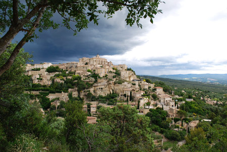 Landscape of Gordes village and countryside, Provence, Franceの写真素材