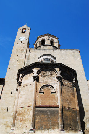 Roman Catholic cathedral rear view on blue sky, Cavaillon, Luberon, Provence, Franceの写真素材
