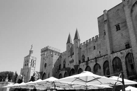 Black and white image, Popes Palace in Avignon, Provence, Franceのeditorial素材