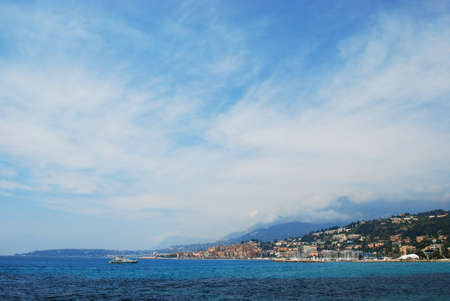 Menton town and coast, french riviera landscape, Provence, Franceの写真素材