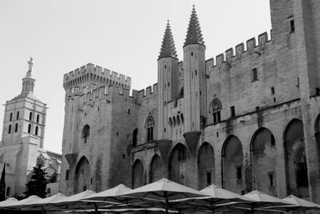Black and white image, Popes Palace in Avignon, Provence, Franceのeditorial素材