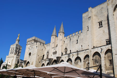 Popes Palace and Notre Dame church in Avignon, Provence, Franceのeditorial素材