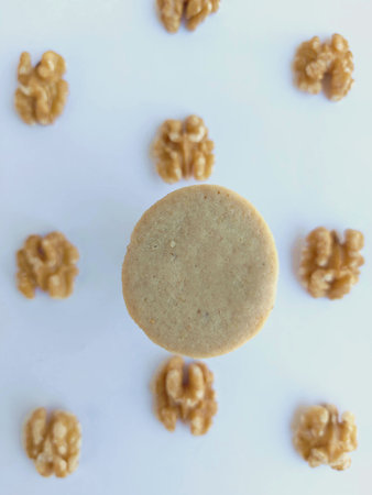 Walnut cookies on a white background. Top view. Flat lay.の写真素材