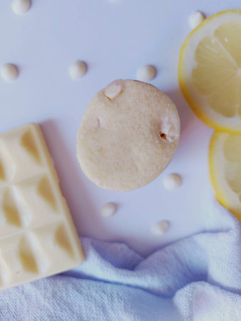 cookies with lemon and nuts on a white background. tinting. selective focusの写真素材