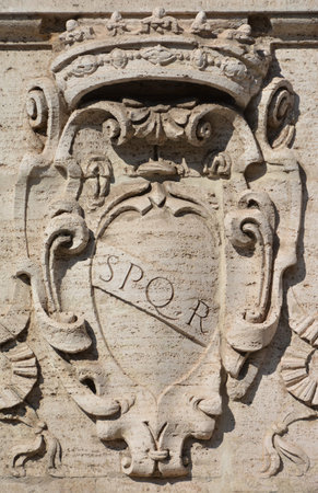 The symbol of ancient Roman Republic on the capitole hillの写真素材