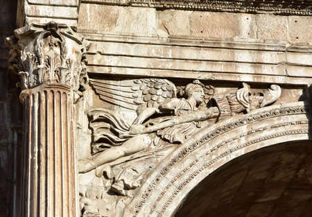 Detail from the Arch of Constantine spandrel with winged victory and trophiesの写真素材