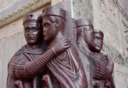 Detail from Monument of Four Tetrarchs, late roman emperors, at the corner of Saint Mark Basilica in Veniceのeditorial素材