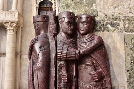 Detail from Monument of Four Tetrarchs, late roman emperors, at the corner of Saint Mark Basilica in Veniceのeditorial素材