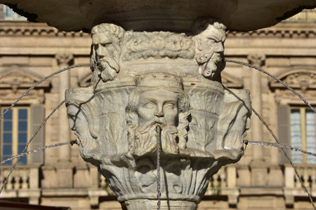 Detail from Madonna Verona fountain, in Piazza delle Erbe square, Veronaの写真素材