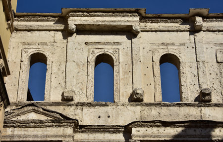 Detail of Porta Borsari, an ancient roman gate in the center of Veronaの写真素材