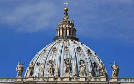 Saint Peter beautiful and iconic dome with baroque statues of Jesus, saints and apostles , in Romeの写真素材