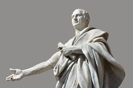 Cicero marble statues in front of Rome Old Palace of Justice with gray backgroundのeditorial素材