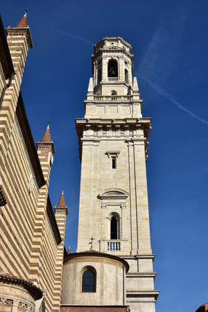 Renaissance marble Belfry of Verona Cathedral designed by the architect Sanmicheli in the 16th centuryの写真素材