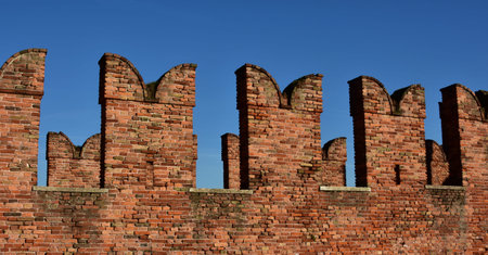 Typical Ghibelline battlement merlons and from medieval Scaliger Bridge in Verona