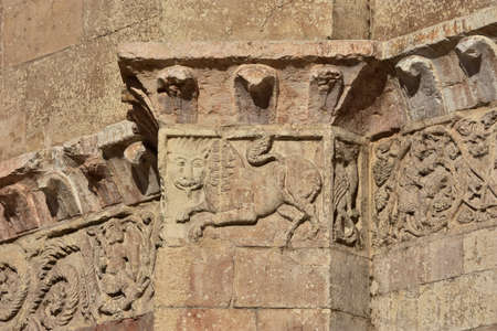 Medieval relief from Verona Cathedral frieze with animals (12th century)の写真素材