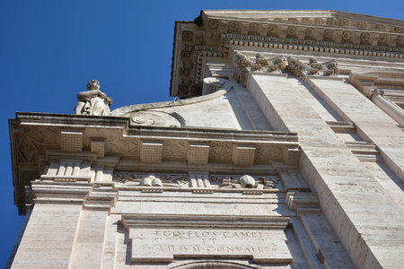 Basilica of Santa Francesca Romana facade beautiful baroque friezes, designed by architect Lambaldi in the 17th centuryの写真素材
