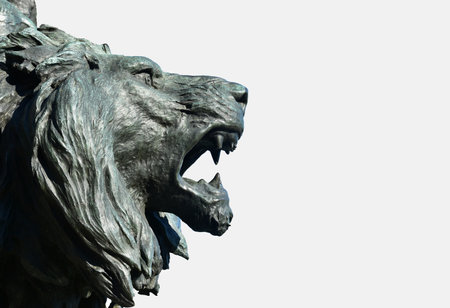 Bronze statue of Venice Lion, with white background and copy space, from King of Italy monument made by sculptur Ferrari in 1887のeditorial素材