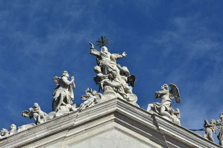Assumption of the Virgin Mary into Heaven at the top of jesuit church in Venice, made by baroque sculptor Torretti in the 18th centuryの写真素材