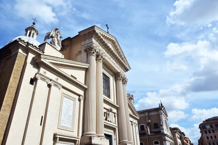 San Rocco Augusteo (Saint Roch) neoclassical facade with angels, in the center of Romeのeditorial素材