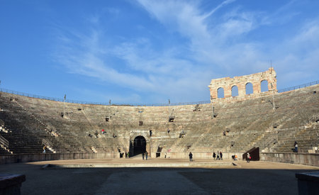 Verona, Italy, December 15, 2015: View of Verona Arena auditorium, an ancient roman amphitheater still in useのeditorial素材