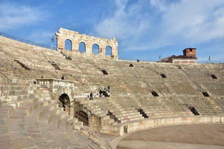 Verona, Italy, December 15, 2015: View of Verona Arena auditorium, an ancient roman amphitheater still in useのeditorial素材