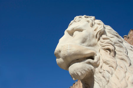 Piraeus Lion, an ancient statue at the entrance of Venetian Arsenal (with copy space)