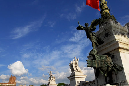 Beautiful cloudy sky over Rome historic city center, seen from Vittoriano (Altar of Nation) monument