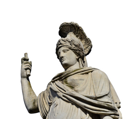 Minerva as Goddess Roma neoclassical old marble statue in People's Square in Rome (isolated on white background)の写真素材