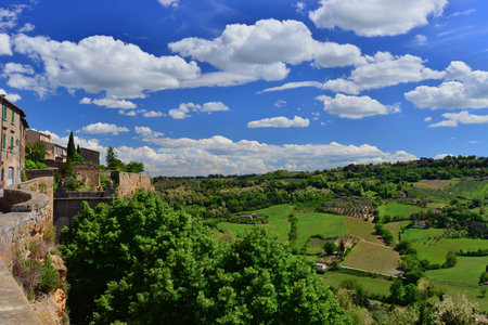 Orvieto ancient medieval city walls and countryside panoramaの写真素材