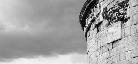 Detail of the ancient roman Tomb of Caecilia Metella along Old Appian Way in Rome (with copy space)の写真素材