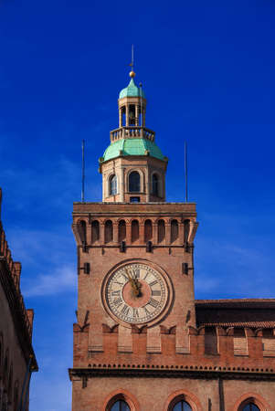 Bologna Old Town Hall Clock Tower in Piazza Maggiore (Major Square), built in the 15th century の写真素材