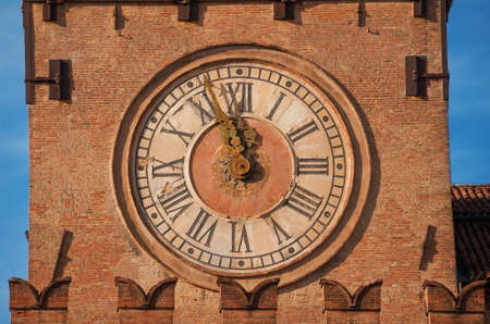 Detail of Bologna Old Town Hall Clock Tower in Piazza Maggiore (Major Square), built in the 15th centuryの写真素材