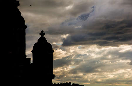 Belem Tower gothic medieval turrets with wonderful sky at sunset, near Lisbon in Portugalの写真素材
