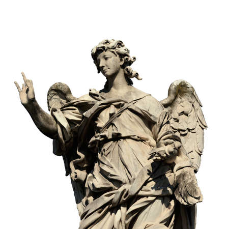 Angel statue holding the Nails of Jesus Cross on Sant'Angelo Bridge in Rome (isolated on white background)の写真素材