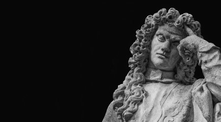 Man statue in the act of thinking. Bernardo Nani monument erected in the 18th century in Padua, great venetian scholar (Black and White with copy space)のeditorial素材