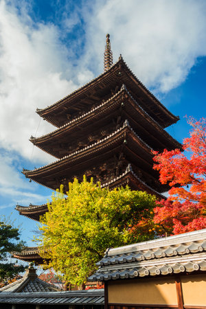 Kyoto, Japan, November 23, 2017: View of the famous Yasaka Pagoda in the city historic centerのeditorial素材