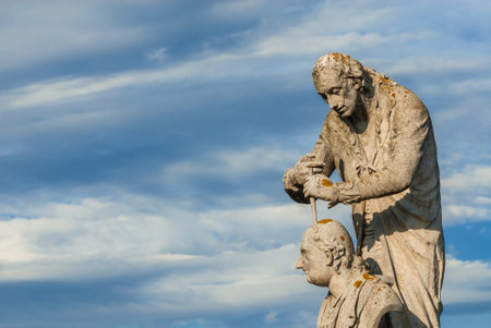 Antonio Canova, the greatest neoclassical sculptor. Monument erected in the historic center of Padua in the 1796 (with clouds and copy space)のeditorial素材