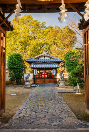 Nara, Japan, November 21, 2017: View of Chintakureifu Shrine, shinto temple, from the main gate in the old city of Naraのeditorial素材