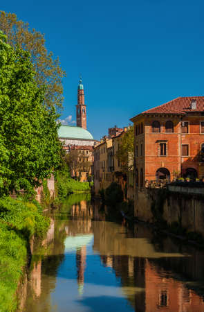 Wonderful renaissance Basilica Palladiana seen from River Retrone in Vicenza historic centerの写真素材